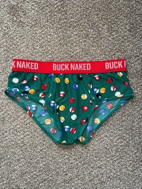 Buck Naked Green Billiard Print Briefs